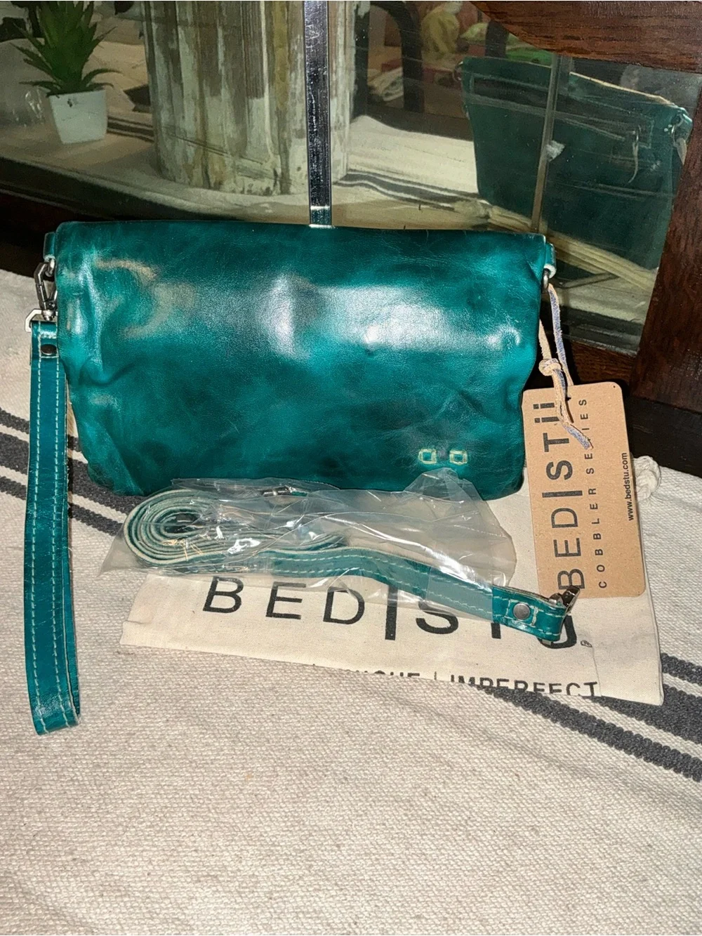 NWT Bed Stu Cadence Wallet Wristlet Crossbody Bag Arctic Teal Driftwood  $179